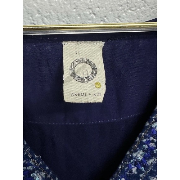 Anthropologie Akemi + Kin Motif Dress Blue Bohemian V Neck Flare Sleeve / Large - Picture 3 of 8